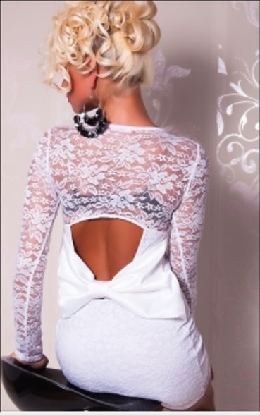 Elegant Sexy Backless Lace Dress - white